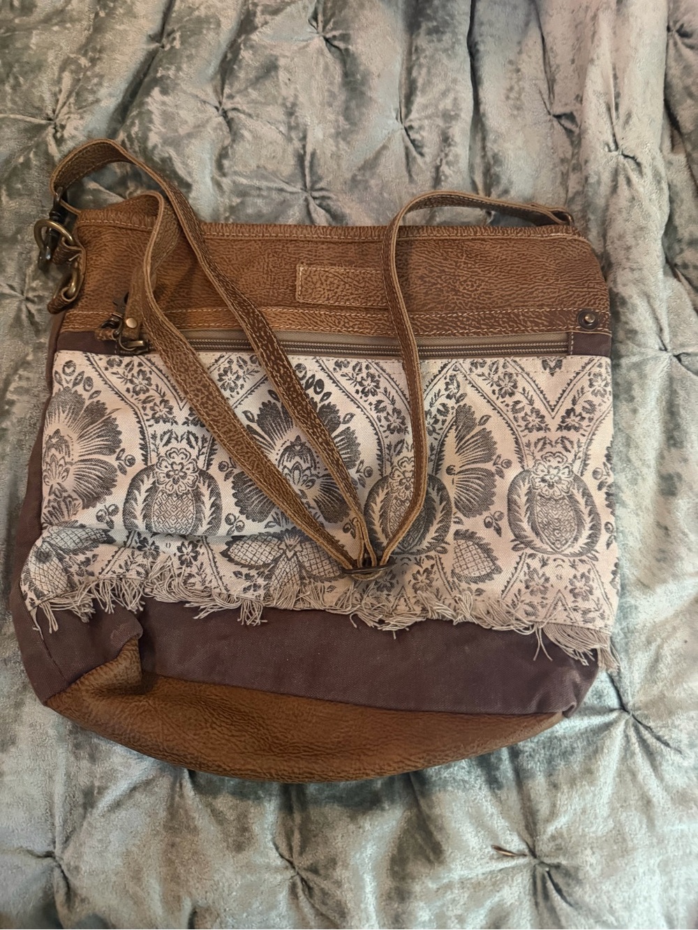 Myra Bag Brown and Cream Boho Crossbody Tote